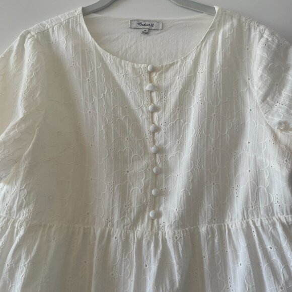 Madewell Embroidered Eyelet Button-Front Tiered Mini Dress, Lighthouse, M, MC958 - Picture 5 of 9